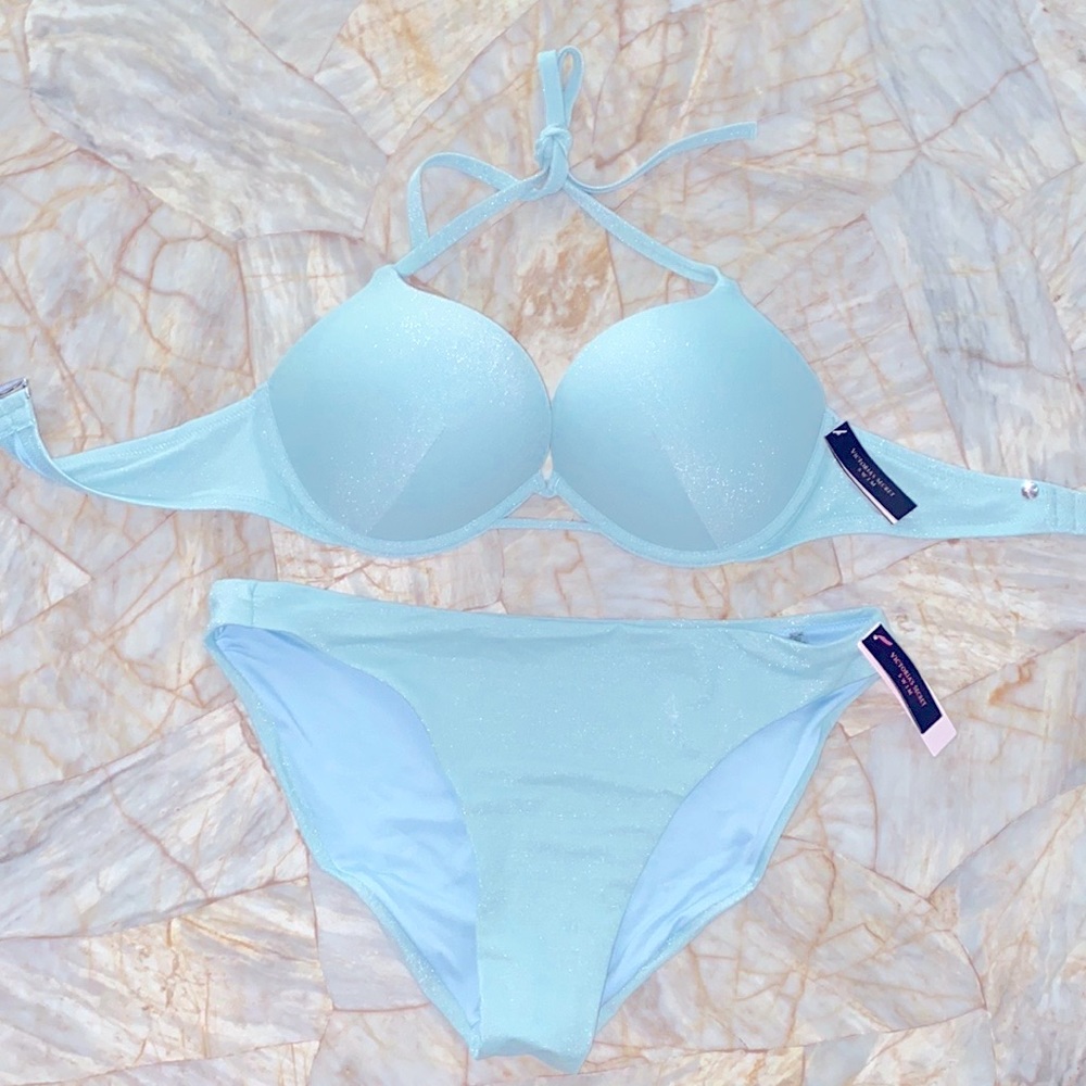 38C XL Halter‎ BOMBSHELL ADD 2 CUPS Swimsuit Set Bikini Swim Top + Bottoms New